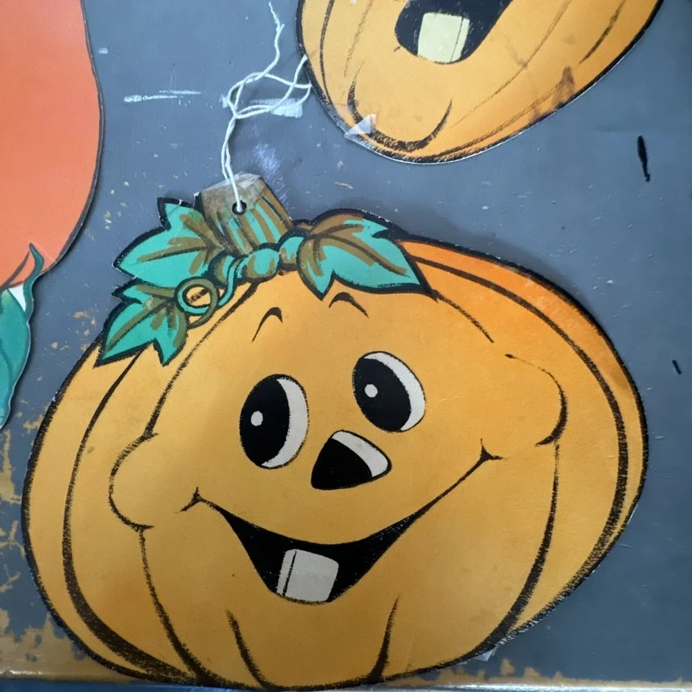 LOT 4 Vintage die cut pumpkin jack o lantern Halloween decoration paper ephemera